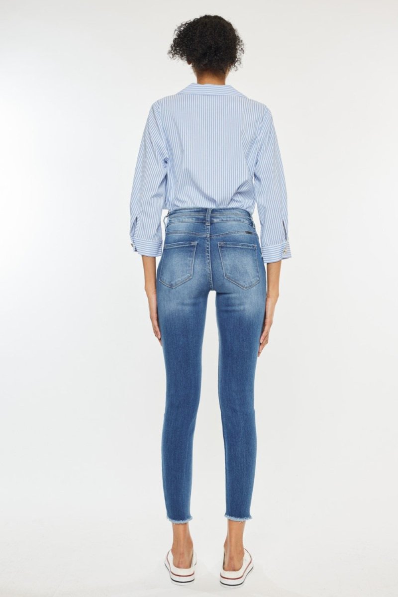Kancan Distressed Raw Hem High Waist Jeans for Women - Love Salve